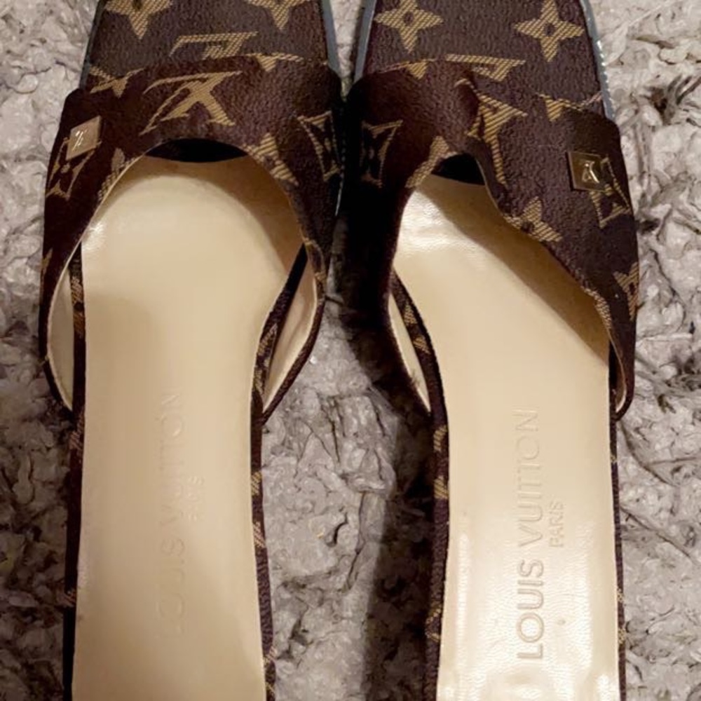 Louis Vuitton Brown Monogram Slide Heels - Picture 3 of 4